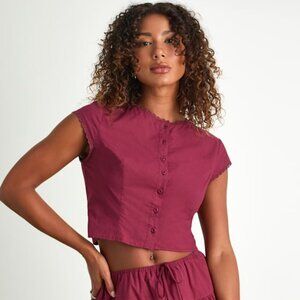 Lulus Melicia Burgundy Button-front Cap Sleeve - NWT | sz S